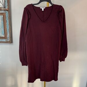 Nine West Long Sleeve V-Neck Dress sweatshirt Deep Wine EUC L